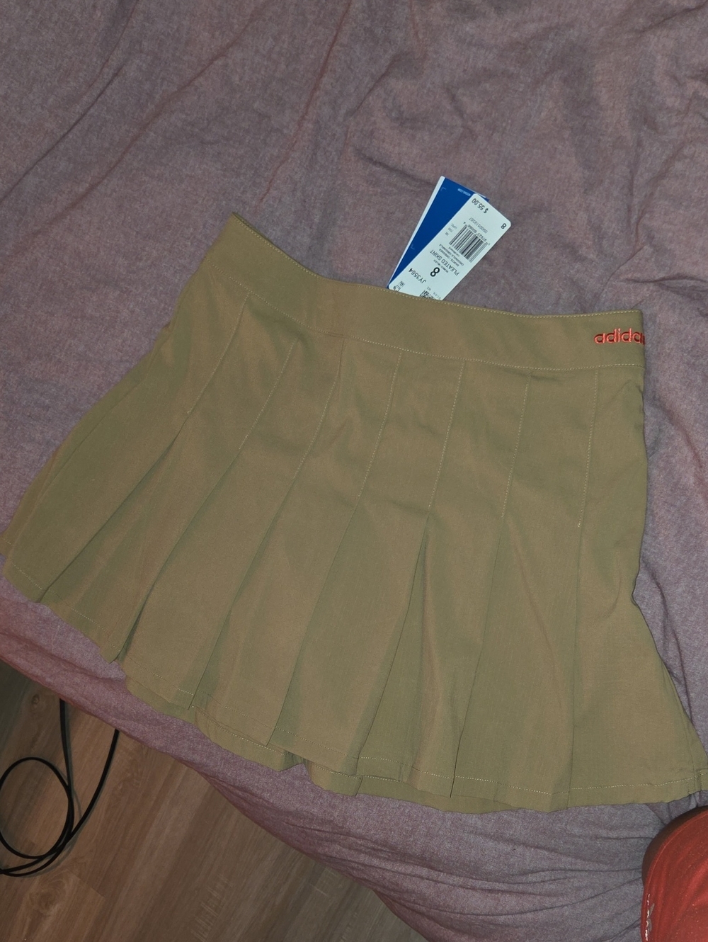 adidas Khaki Pleated Skater Skirt with Logo